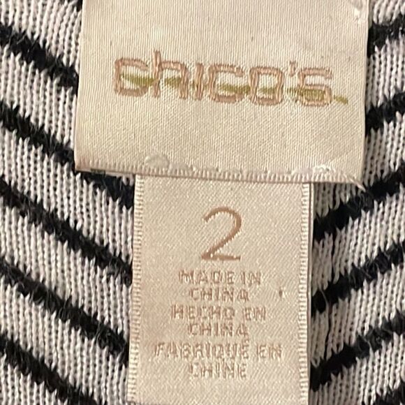 Chico’s black and white stripe soft knit one button jacket w lapels size Medium - Picture 2 of 9